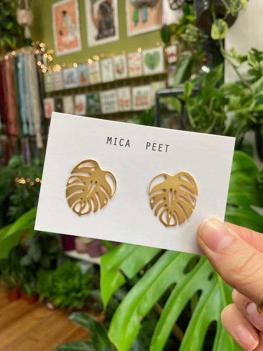 Gold Monstera Leaf Studs