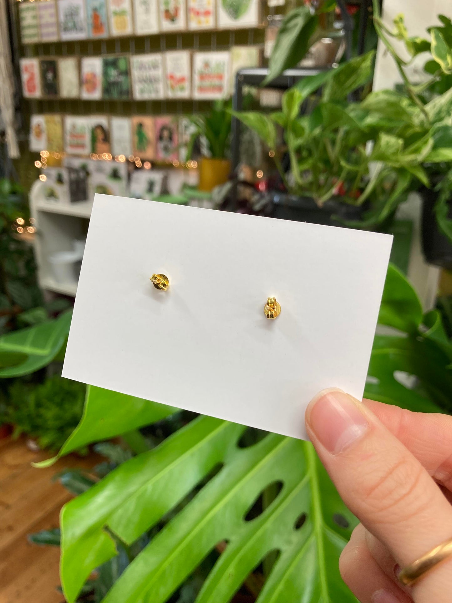 Green And Gold Monstera Studs