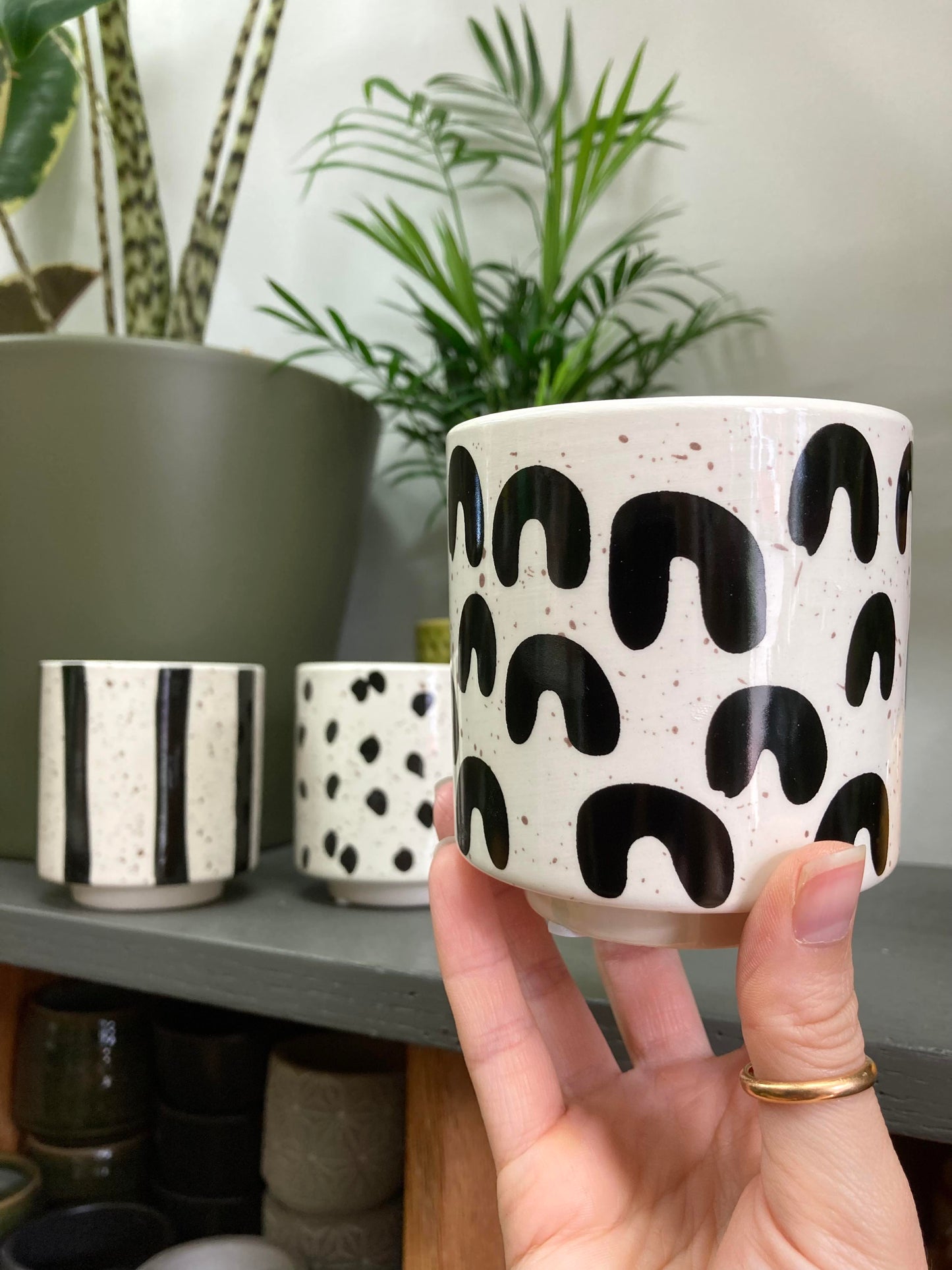 Set of 3 Black And White Plant Pots