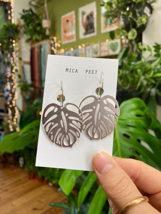 Silver Monstera Leaf Hoops