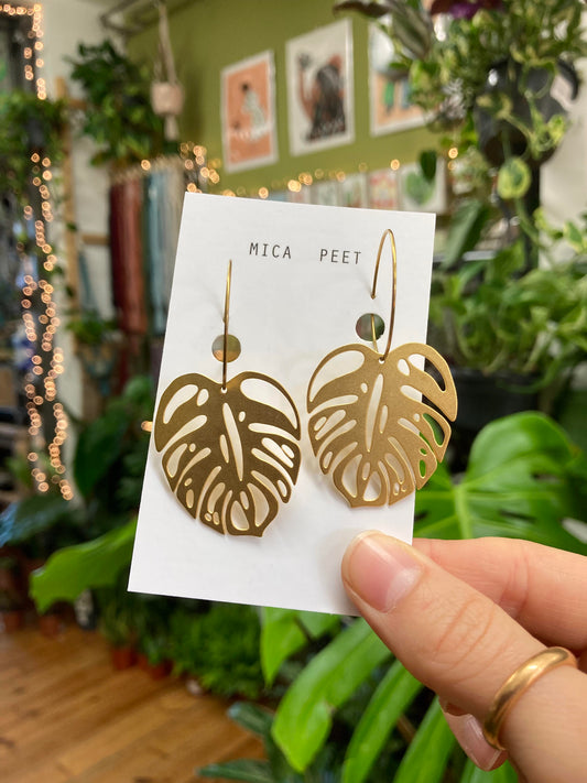 Gold Monstera Leaf Hoops