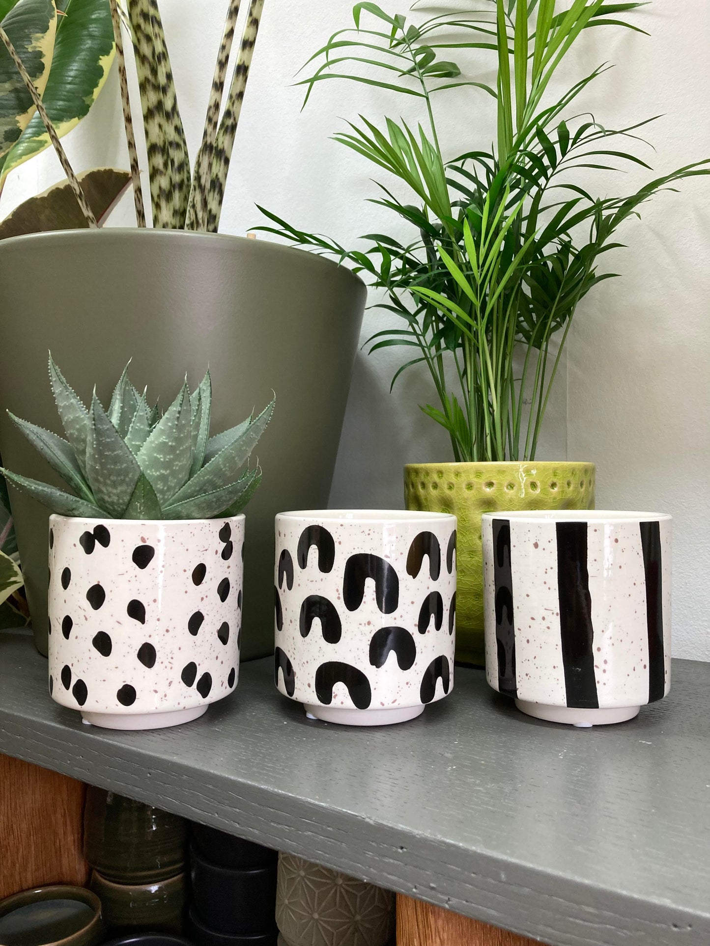Set of 3 Black And White Plant Pots
